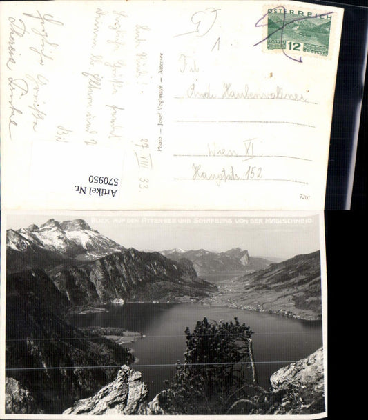 570950,Foto Ak Blick Attersee Schafberg v. d. Madlschneid Mahdlgupf Steinbach am Attersee pub Josef Voglmayr
