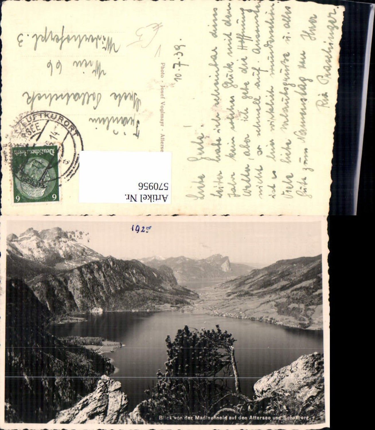 570956,Foto Ak Blick Attersee Schafberg v. d. Madlschneid Mahdlgupf Steinbach am Attersee pub Josef Voglmayr
