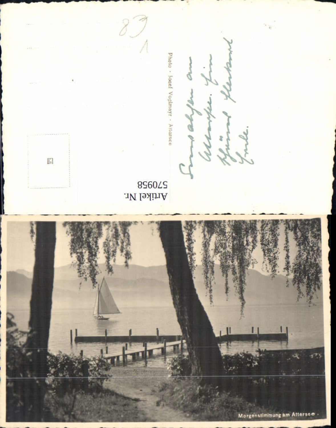 570958,Foto Ak Morgenstimmung a. Attersee Segelboot pub Josef Voglmayr