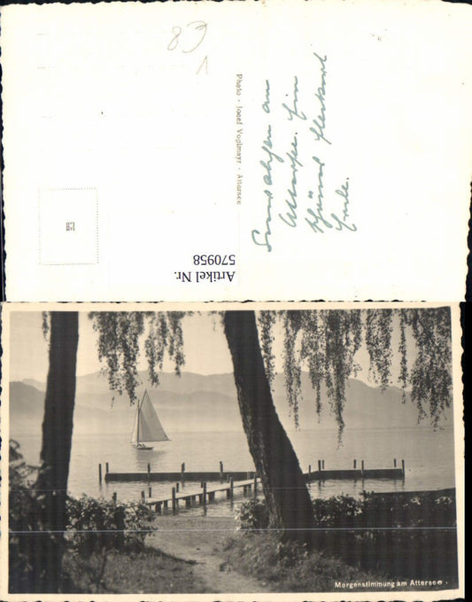 570958,Foto Ak Morgenstimmung a. Attersee Segelboot pub Josef Voglmayr