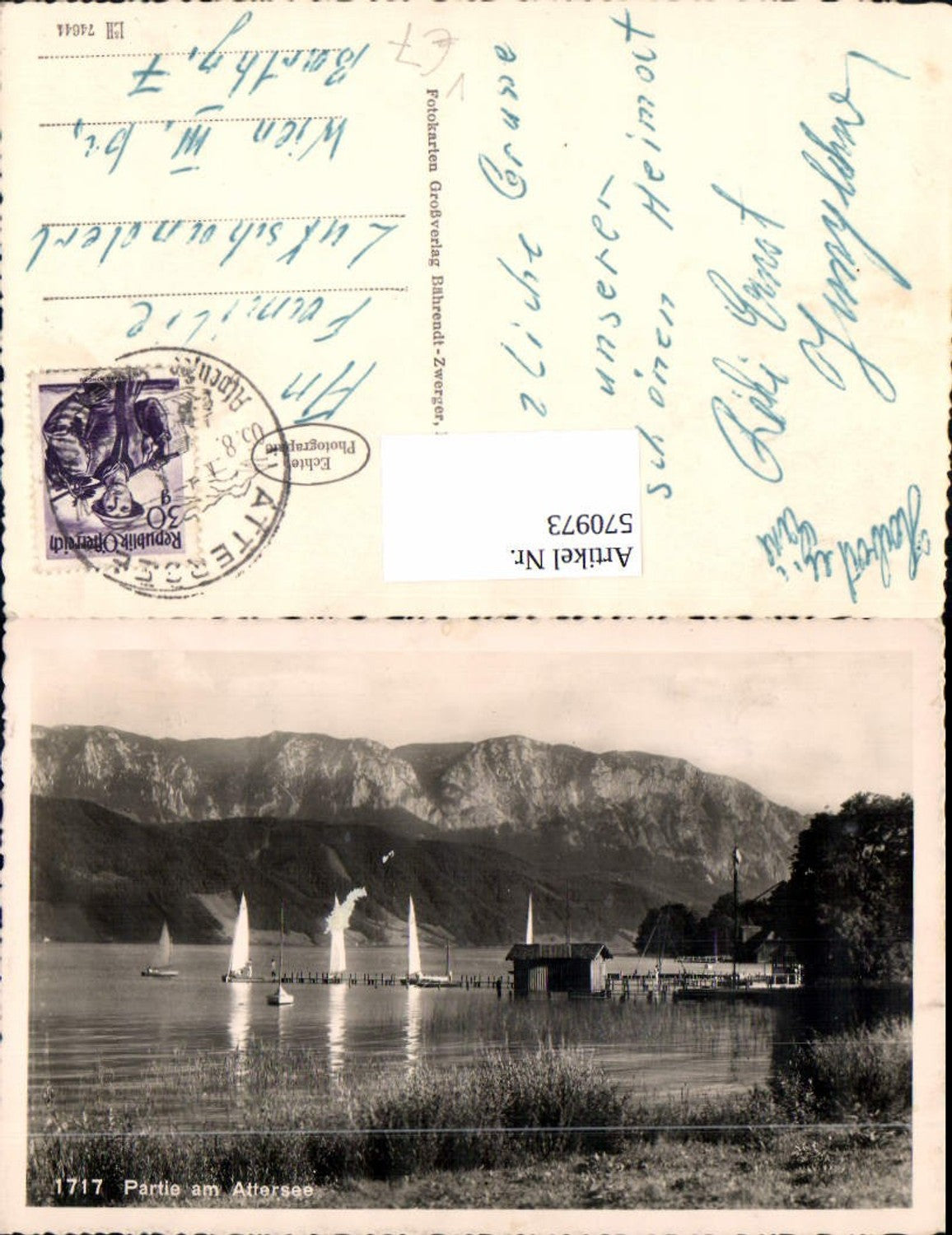 570973,Foto Ak Partie a. Attersee Segelboote Bootshaus pub Bährendt-Zwerger 1717