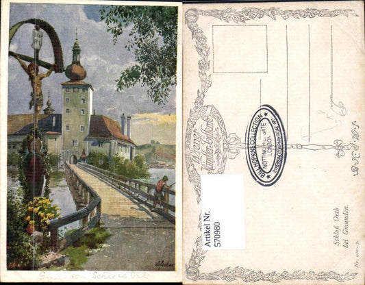 570980,Künstler Ak Hofecker Gmunden Schloss Ort Stempel Bill Hopkins Collection London pub B.K.W.I. 920/3