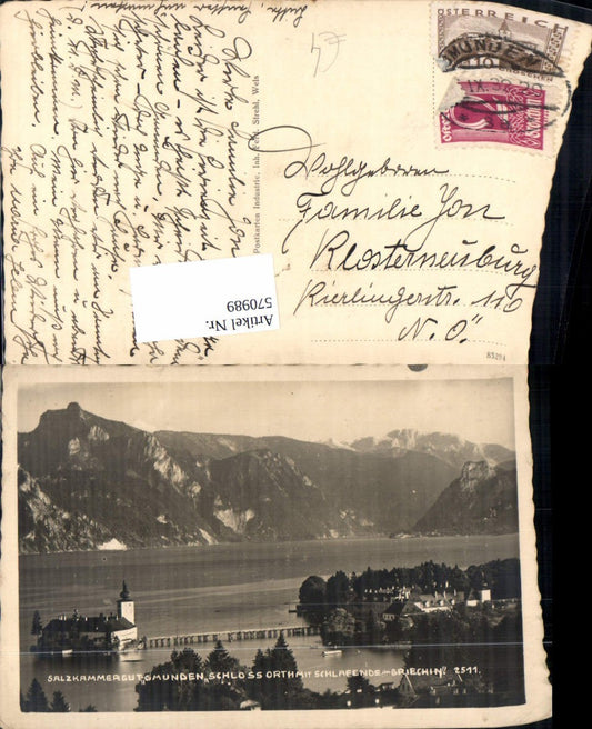 570989,Foto Ak Gmunden Schloss Ort m. Schlafende Griechin