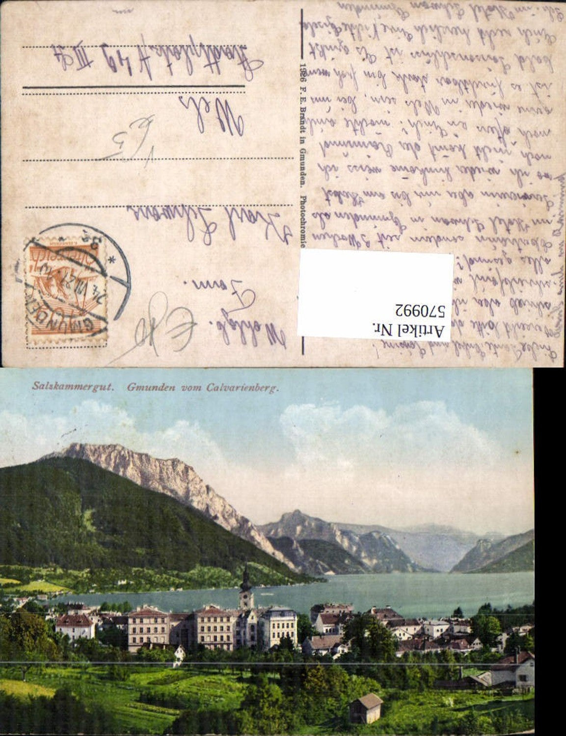 570992,Gmunden v. Calvarienberg Salzkammergut pub F. E. Brandt 928