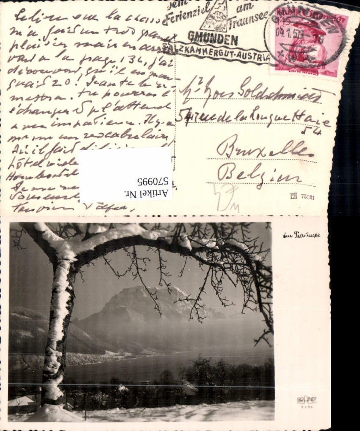 570995,Foto Ak Am Traunsee b. Gmunden Blick Traunstein Winteransicht pub F. E. Brandt 7774