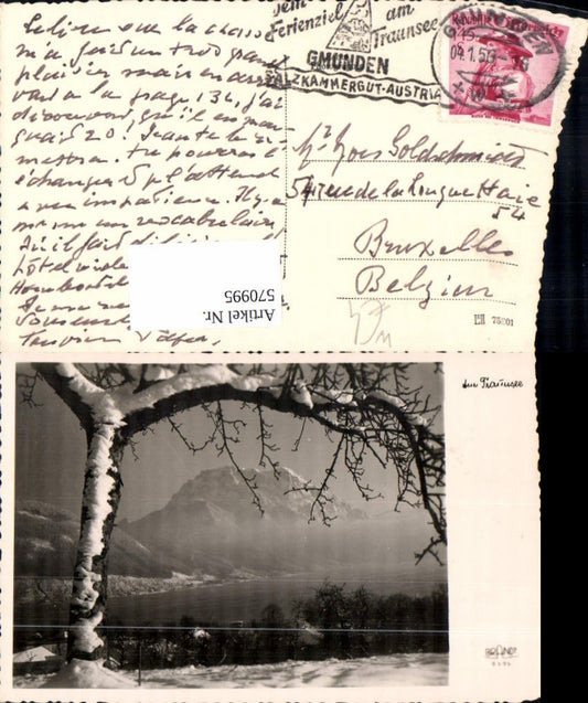 570995,Foto Ak Am Traunsee b. Gmunden Blick Traunstein Winteransicht pub F. E. Brandt 7774