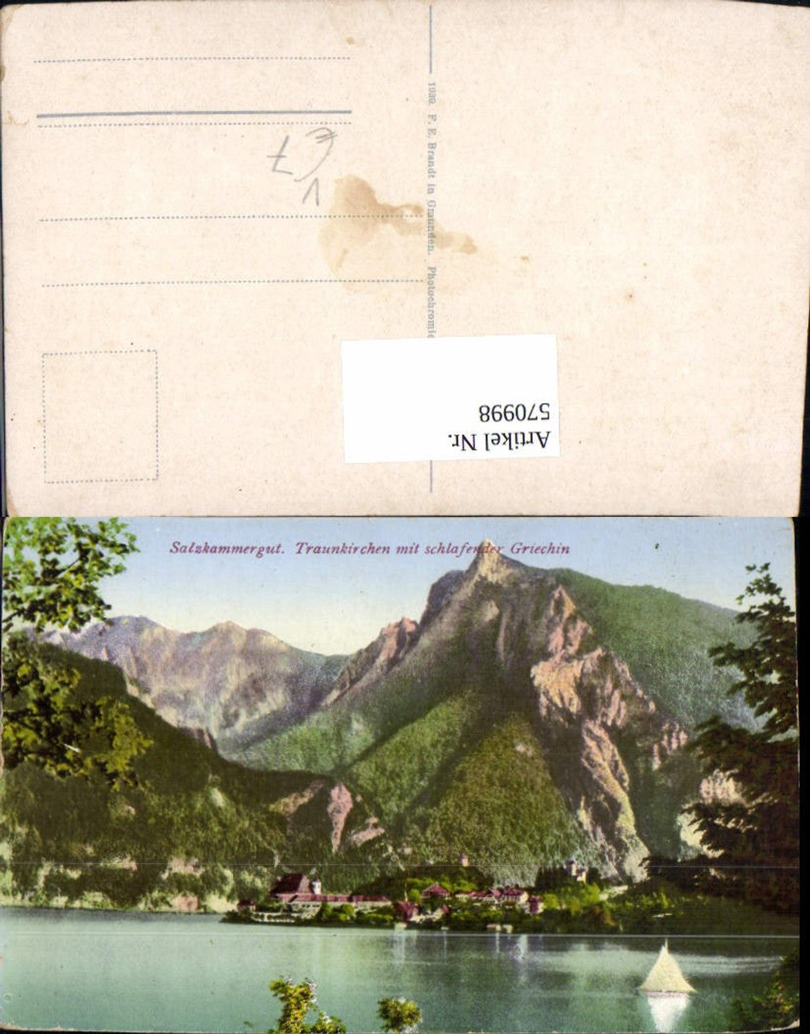 570998,Traunkirchen m. Schlafender Griechin Salzkammergut Segelboot pub F. E. Brandt 114