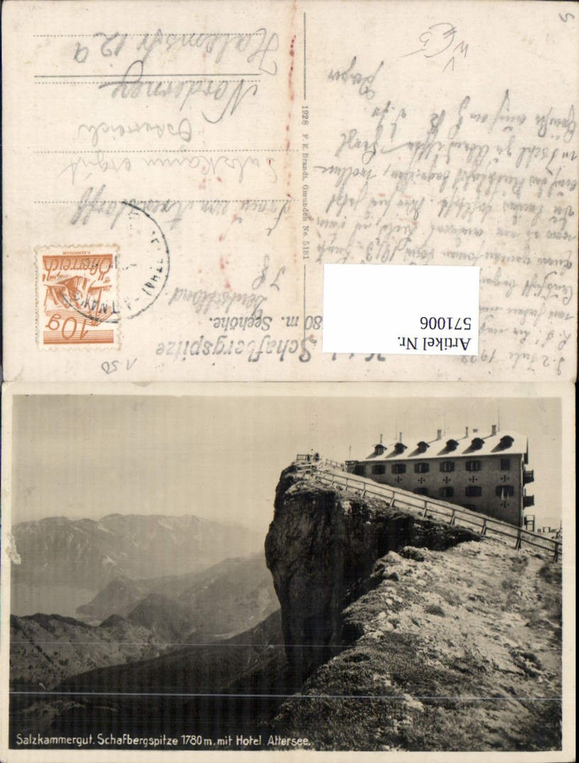 571006,Schafbergspitze m. Hotel Attersee Bergbahn St. Wolfgang im Salzkammergut pub F. E. Brandt 5181