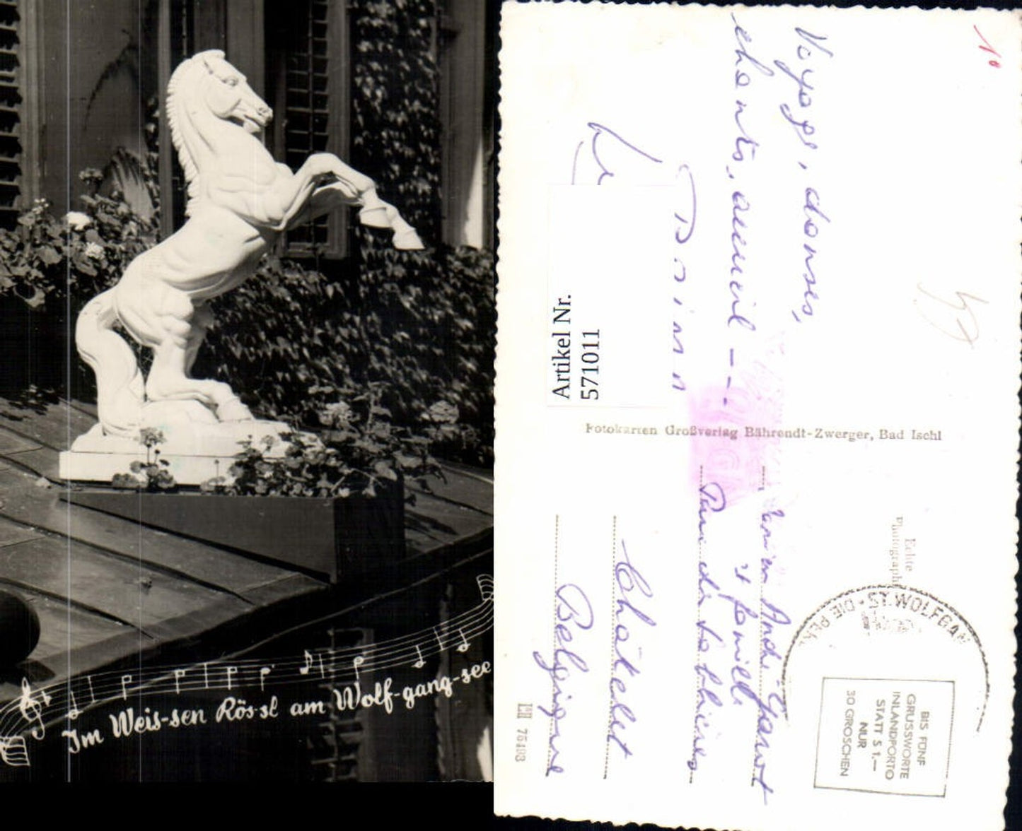 571011,St. Wolfgang im Salzkammergut Im Weißen Rößl Pferd Statue Liedzeile