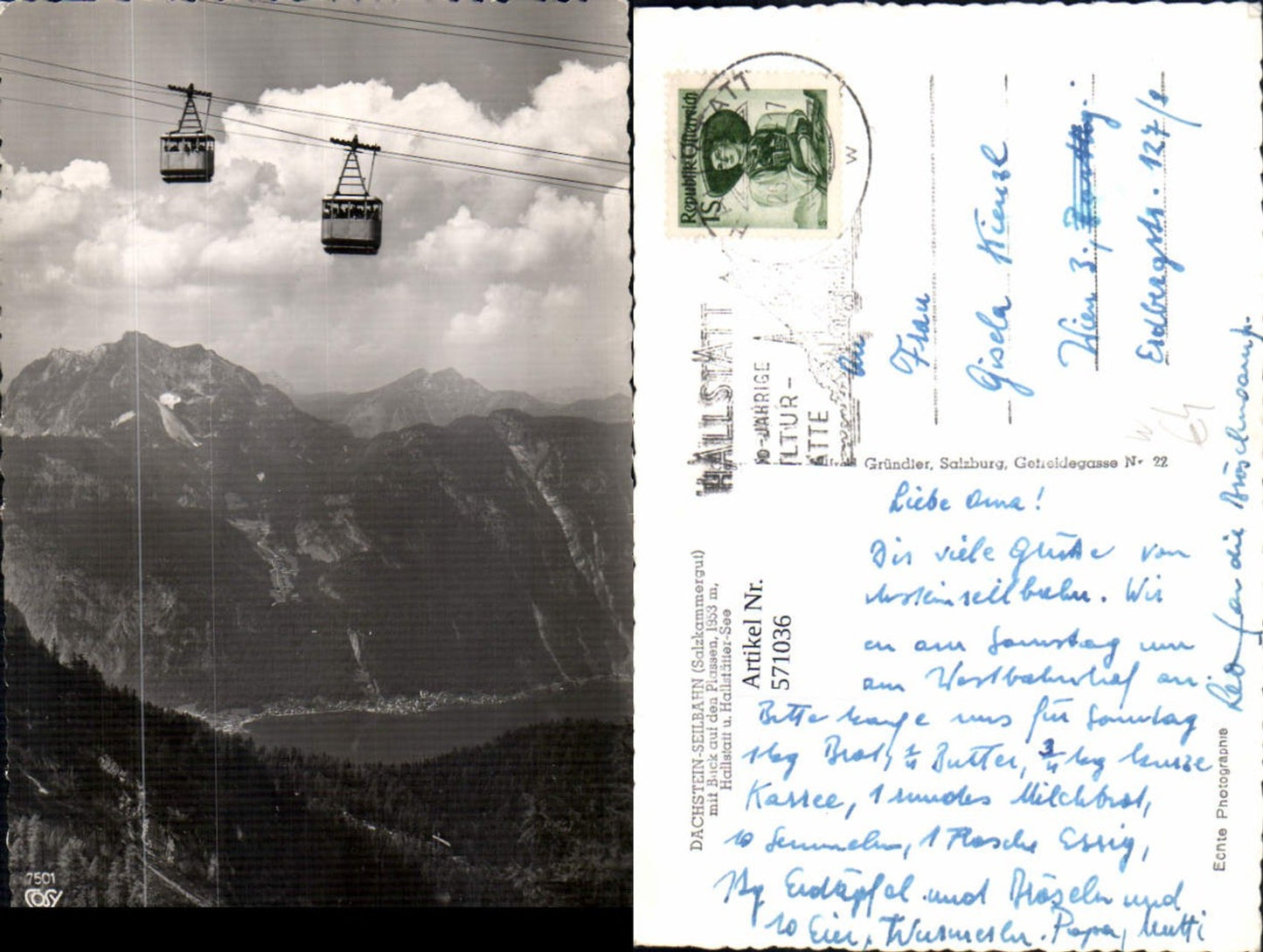 571036,Foto Ak Dachstein Seilbahn m. Blick auf Plassen Hallstatt u. Hallstättersee