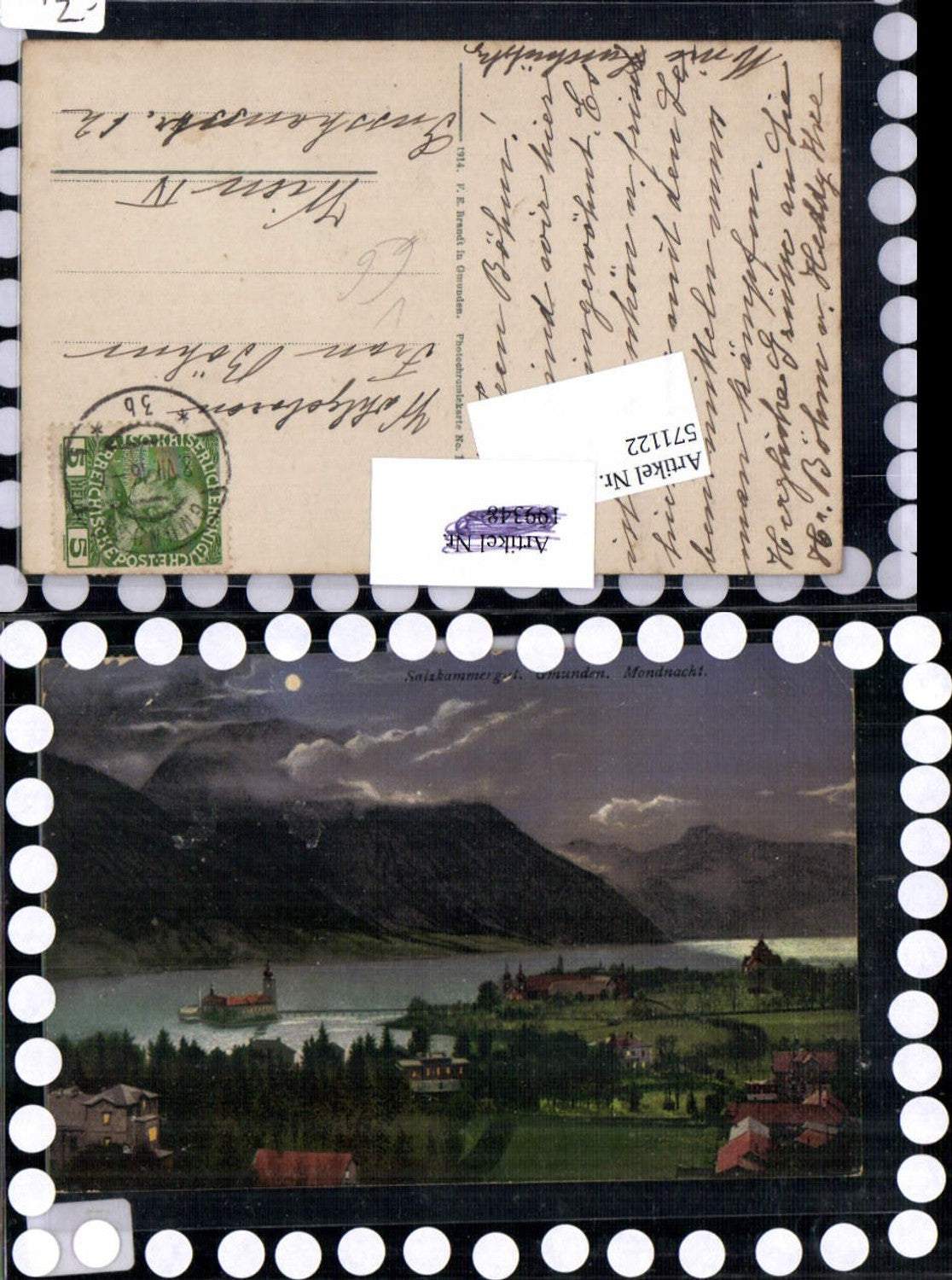 571122,Gmunden am Traunsee Mondnacht Schloss Orth Ort pub F.E. Brandt 1312