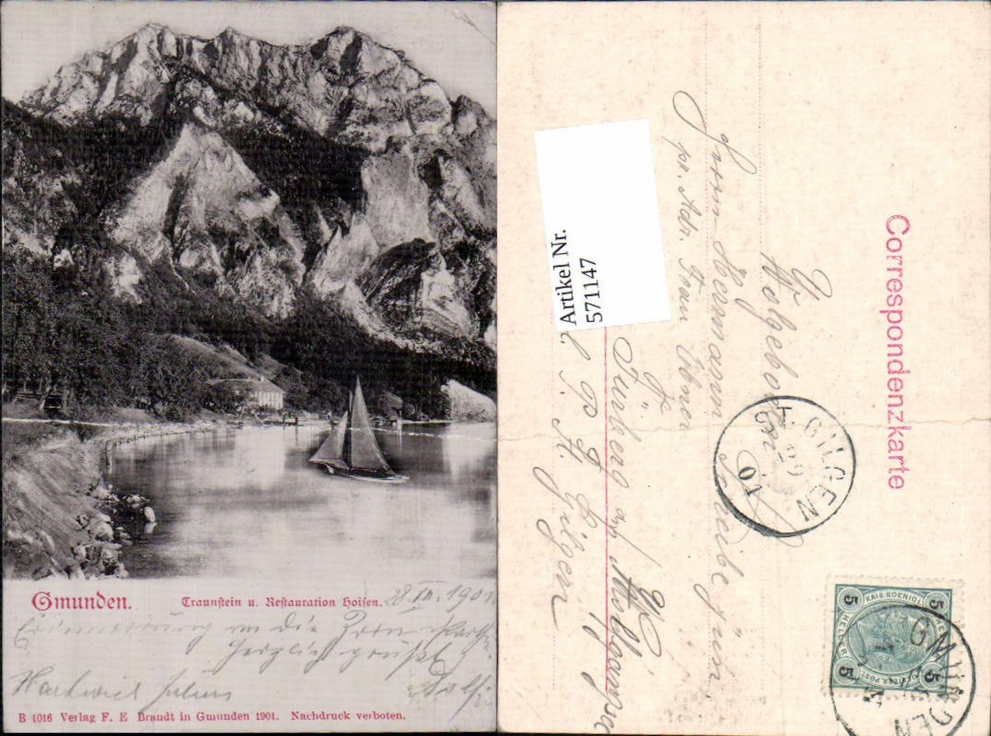 571147,Gmunden am Traunsee Traunstein Restauration Hoisn pub F.E. Brandt B 1016