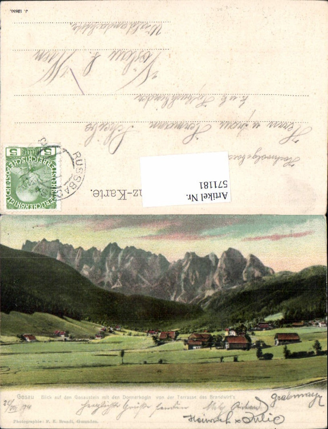 571181,Gosau Gosaustein Donnerkogln Brandwirt pub F. E. Brandt