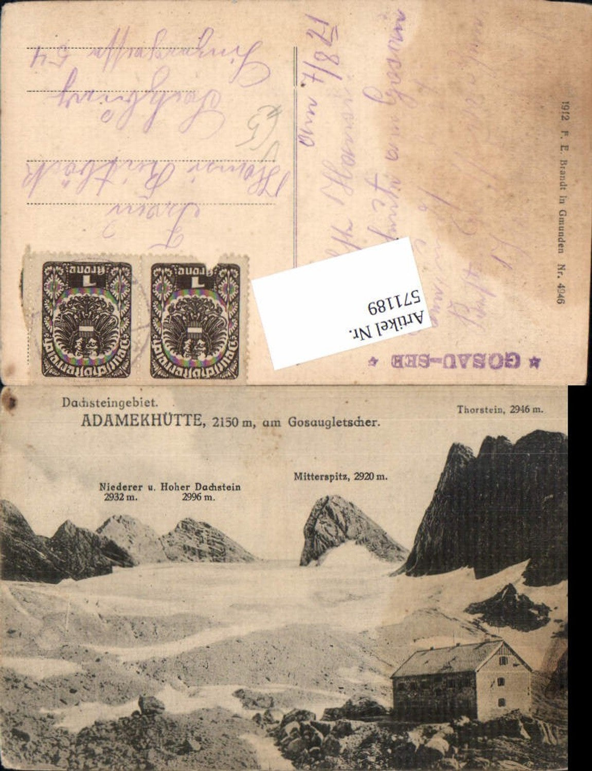 571189,Gosau Adamekhütte Gosaugletscher pub F. E. Brandt 4946