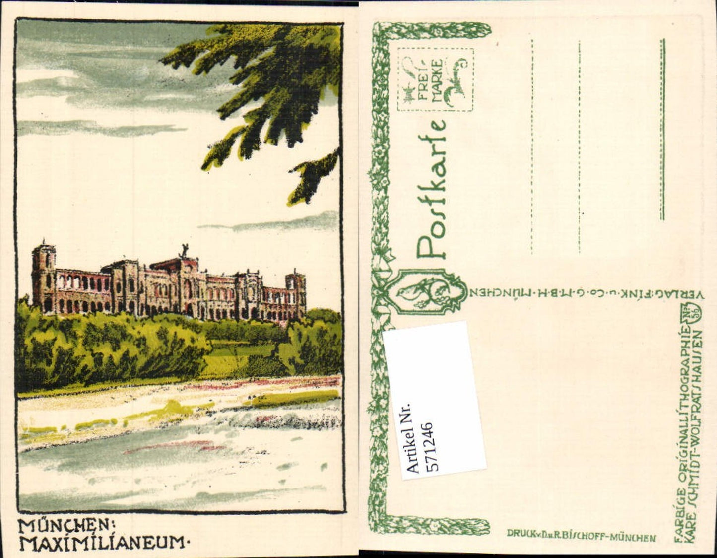 571246, Artist Lithograph Kare Schmidt Munich Maximilianeum