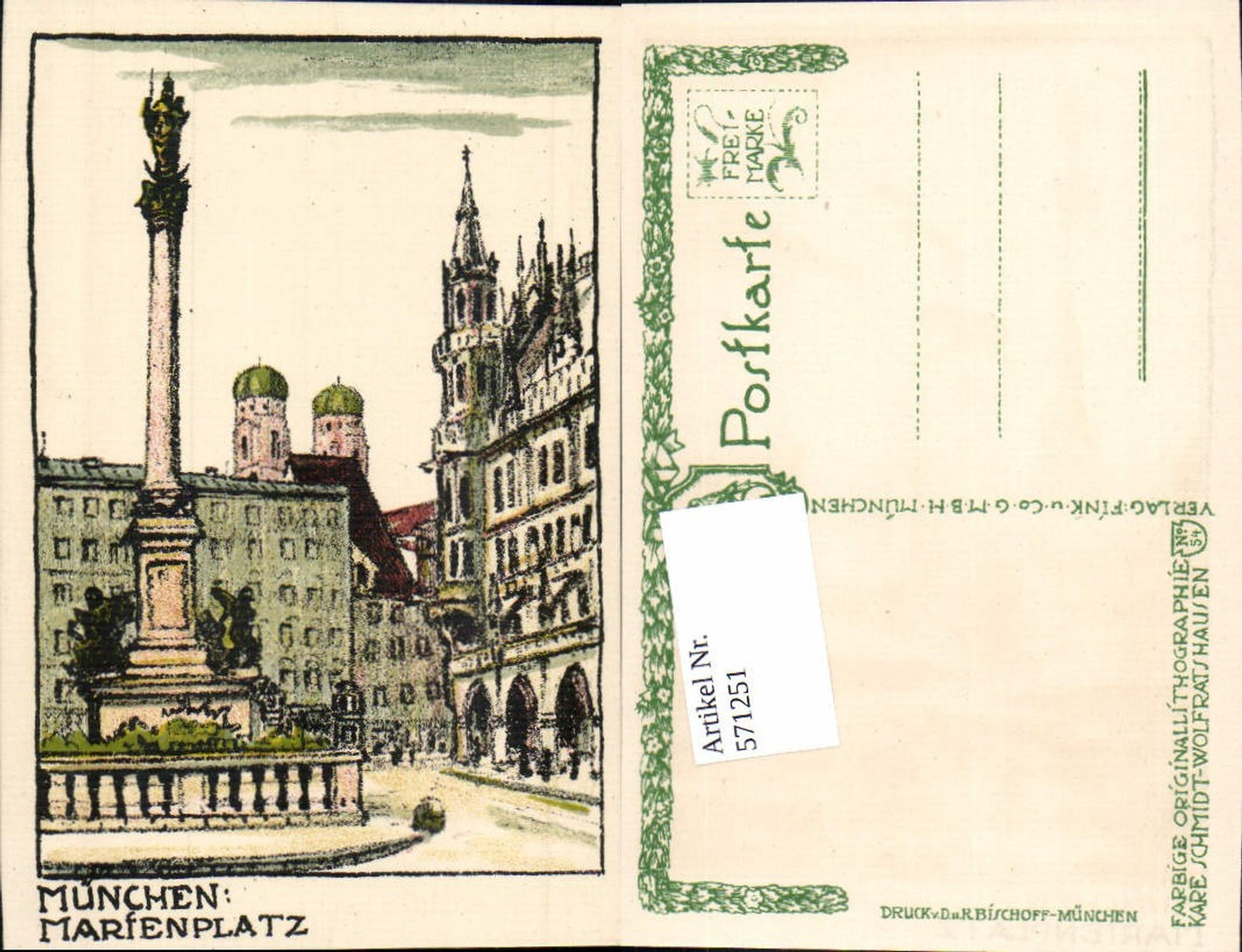 571251,Künstler Lithographie Kare Schmidt München Marienplatz