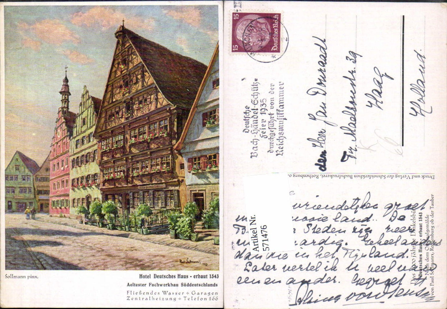 571476,Künstler Ak Sollmann Dinkelsbühl Deutsches Haus Fachwerkhaus