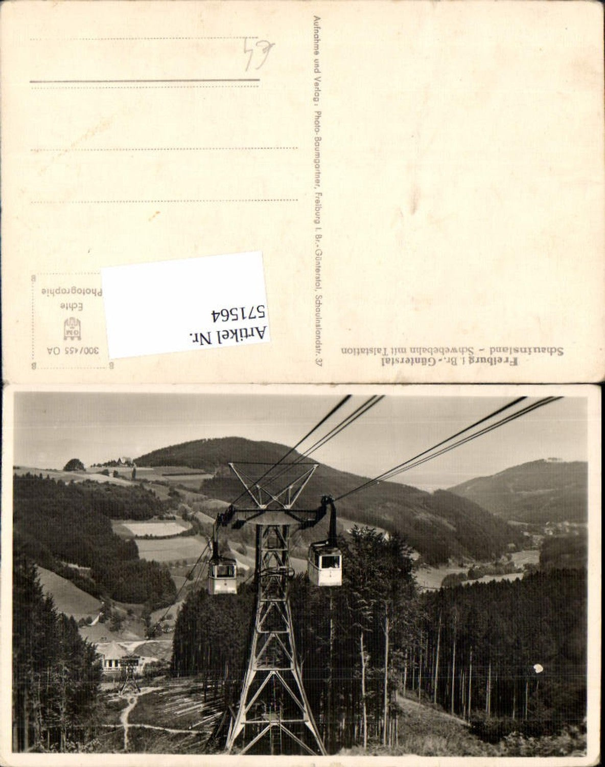 571564, Photo Ak Freiburg i. Breisgau Günterstal cable car with valley station gondola cable car