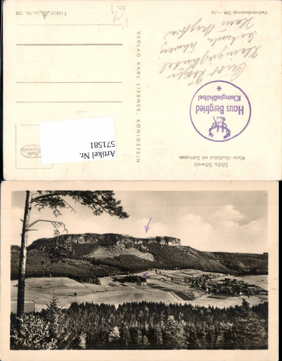 571581,Foto Ak Kleingießhübel Reinhardtsdorf-Schöna m. Zschirnstein pub Karl Liebner