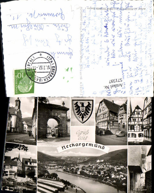571597,Multi-image postcard of Neckargmünd Town Hall, Palatinate on the Elsenz