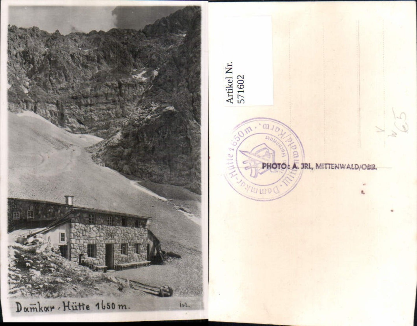 571602,Damkar Hütte Dammkarhütte Mittenwald pub A. Jrl