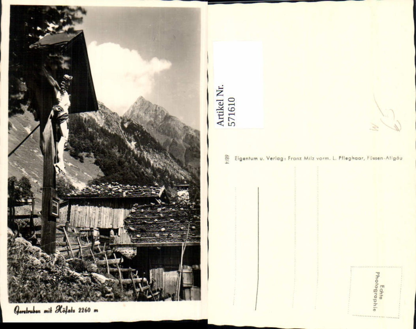 571610,Foto Ak Gerstruben Oberstdorf m. Höfats Wegkreuz