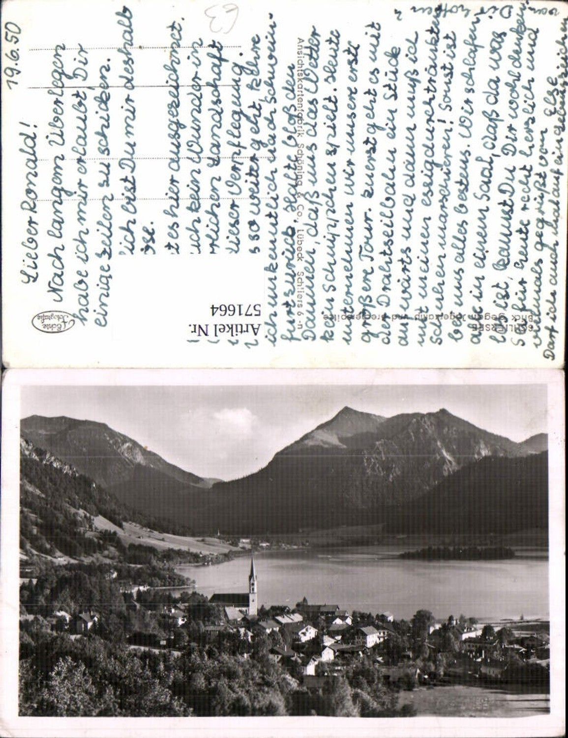 571664,Foto Ak Schliersee Blick geg. Jägerramp u. Brecherspitze