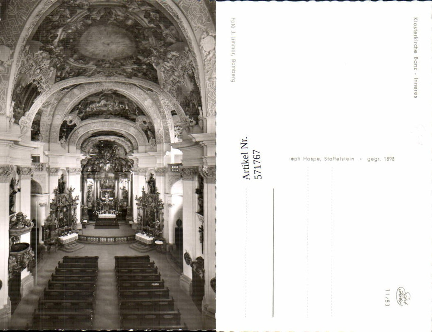 571767,Foto Ak Banz Klosterkirche Bamberg Inneres