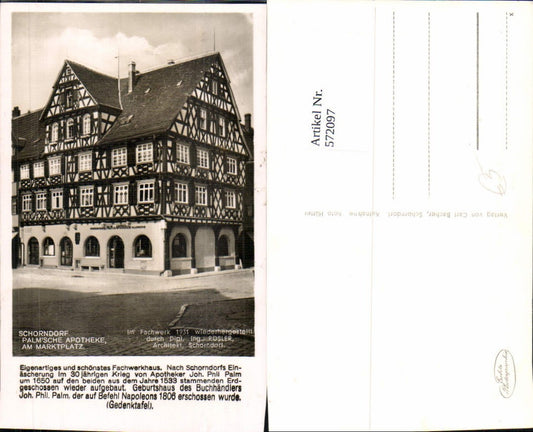 572097, Photo Ak in front of the Rhön Mountains, half-timbered house on the market square, text