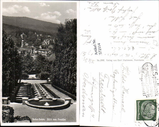 572114, Baden-Baden View from Paradise Park Garden Fountain