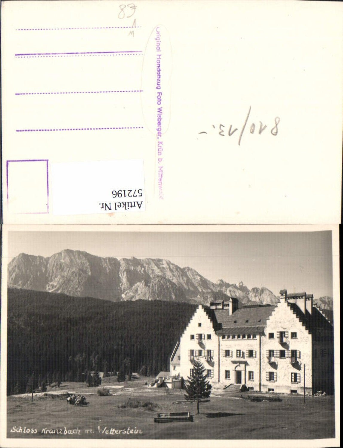 572196,Foto Ak Schloss Kranzbach m. Wetterstein Das Kranzbach Krün pub Original Handabzug Foto Wisberger