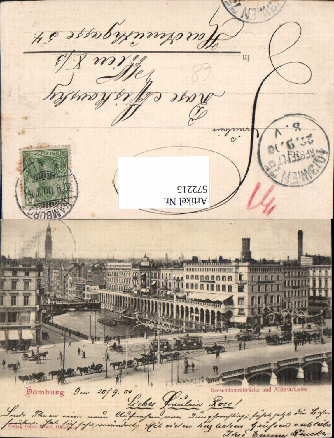 572215,Hamburg Reesendammbrücke u. Alsterarkaden Straßenbahn Kutsche