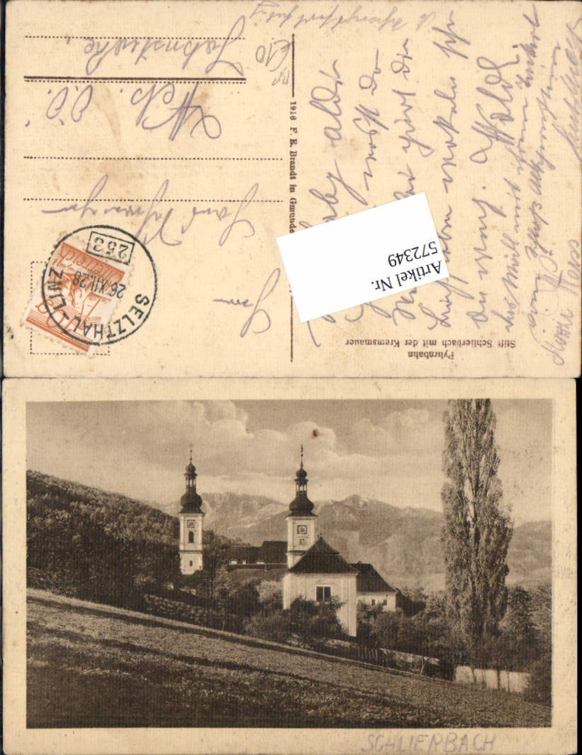 572349,Schlierbach pub Brandt 0300r Bahnpost 253 Selzthal Linz