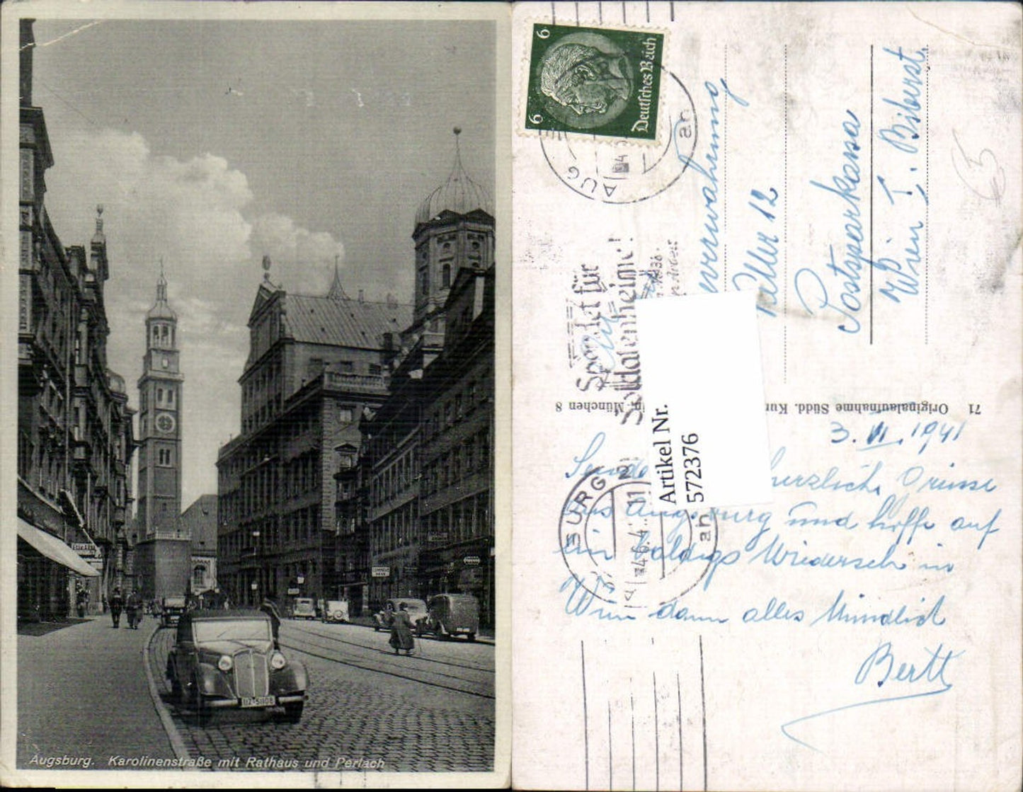 572376,Augsburg Karolinenstraße Auto Oldtimer Rathaus Perlach