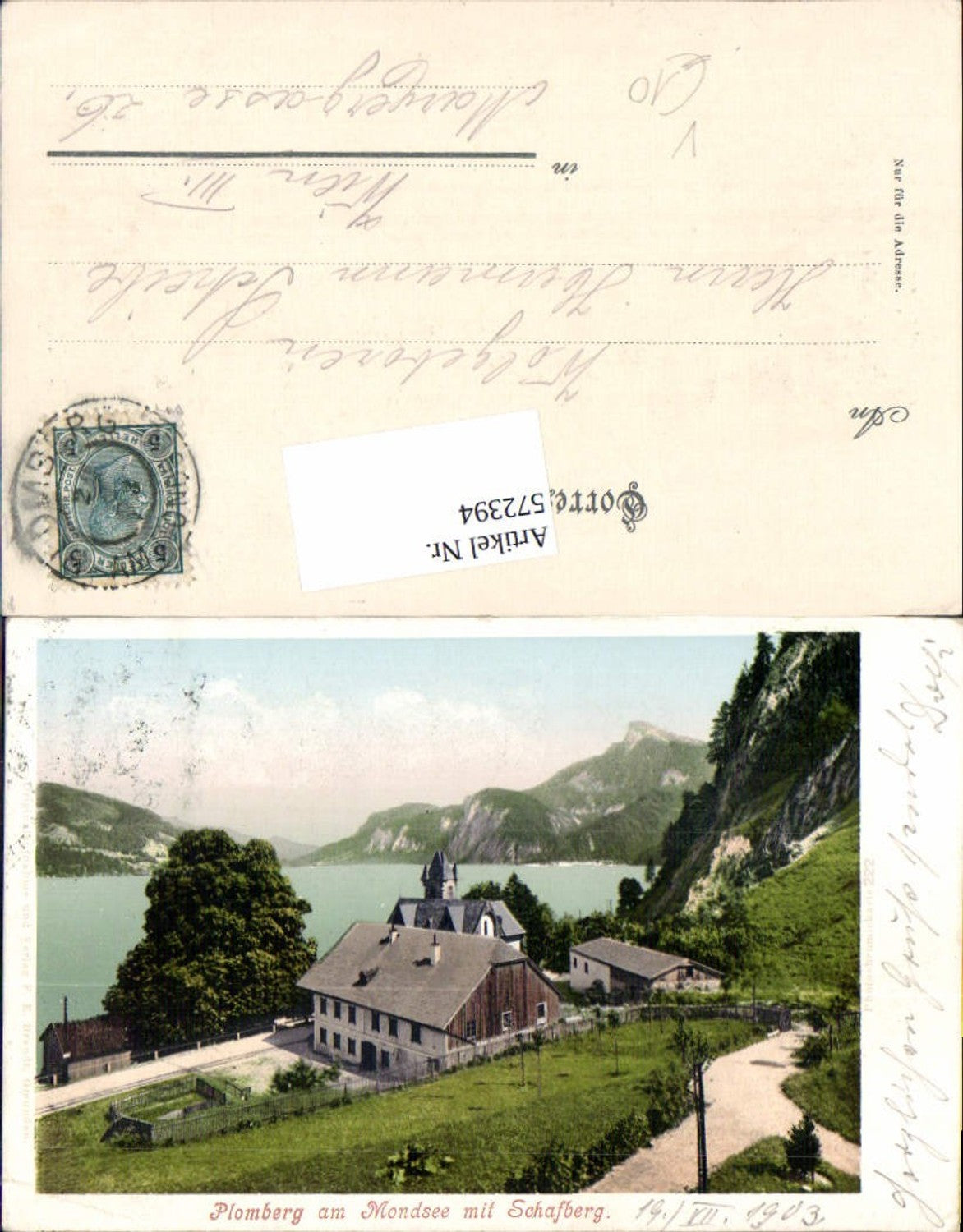 572394,tolle AK Plomberg am Mondsee m. Schafberg pub Brandt 222