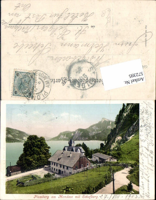 572395,tolle AK Plomberg am Mondsee m. Schafberg pub Brandt 222