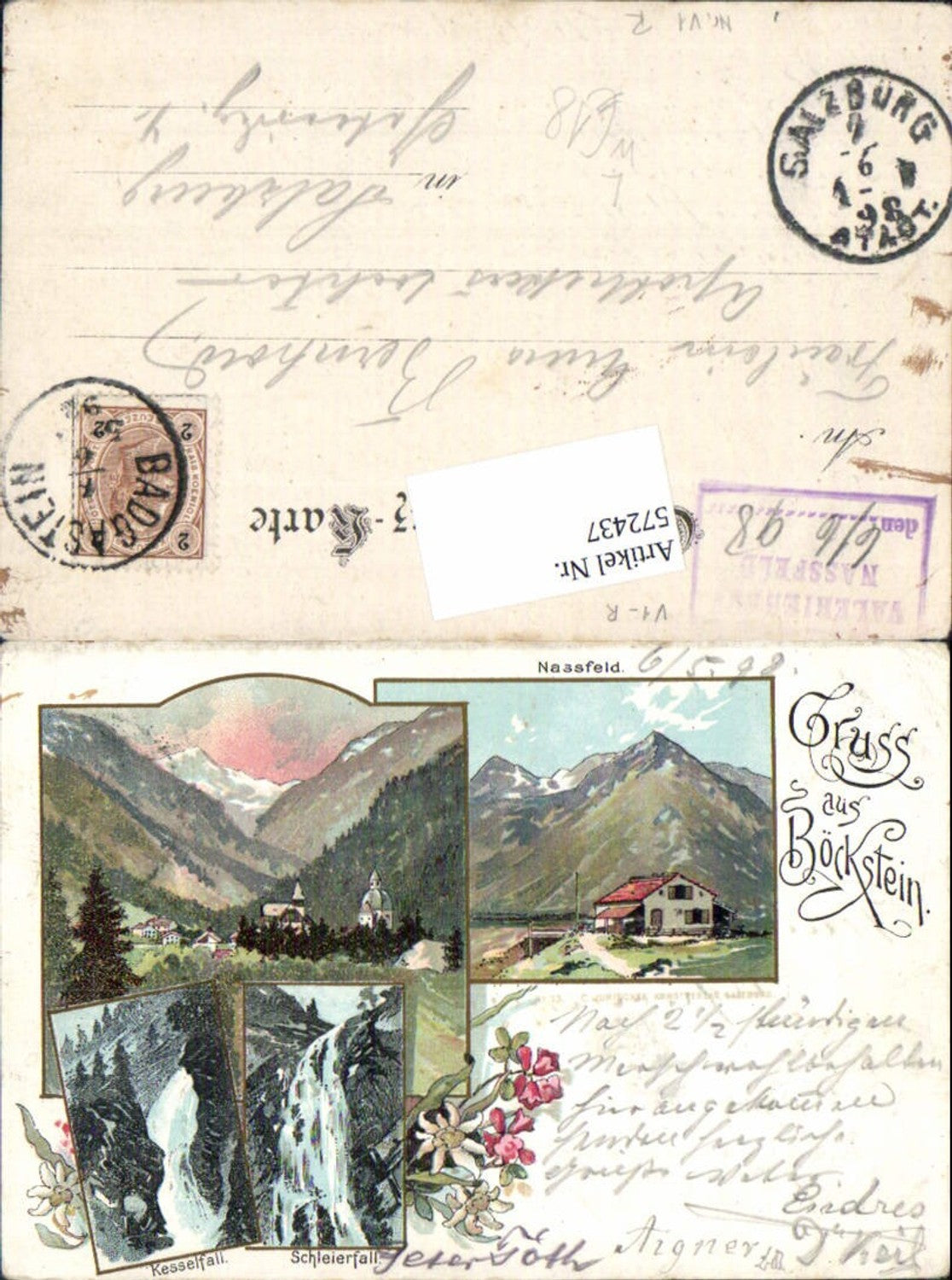 572437,Lithographie Gruß aus Böckstein bei Badgastein Bad Gastein Nassfeld