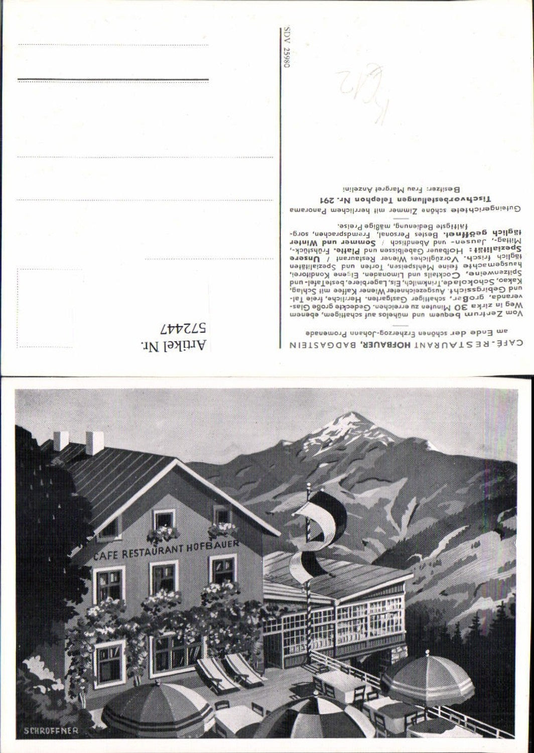 572447,tolle Künstler AK Schroffner Badgastein Bad Gastein Cafe Restaurant Hofbauer