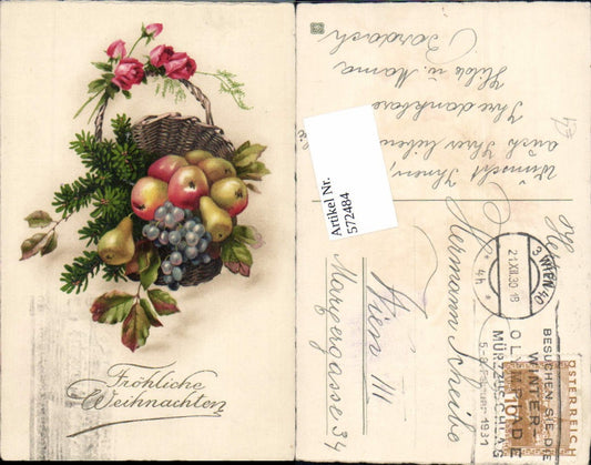572484,Weihnachten Obst Korb Apfel Birnen Weintrauben