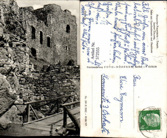 572555,Burgruine Frauenstein im Erzgebirge Palas mit Kapellenfenster und Hauptturm