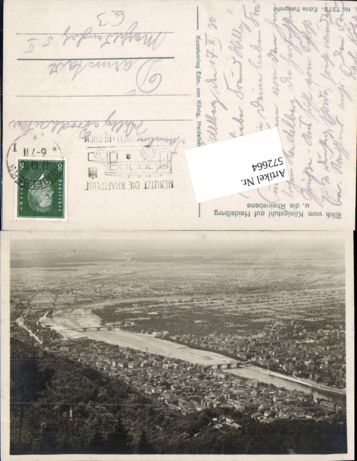 572664,Foto Ak Blick v. Königstuhl auf Heidelberg u. d. Rheinebene