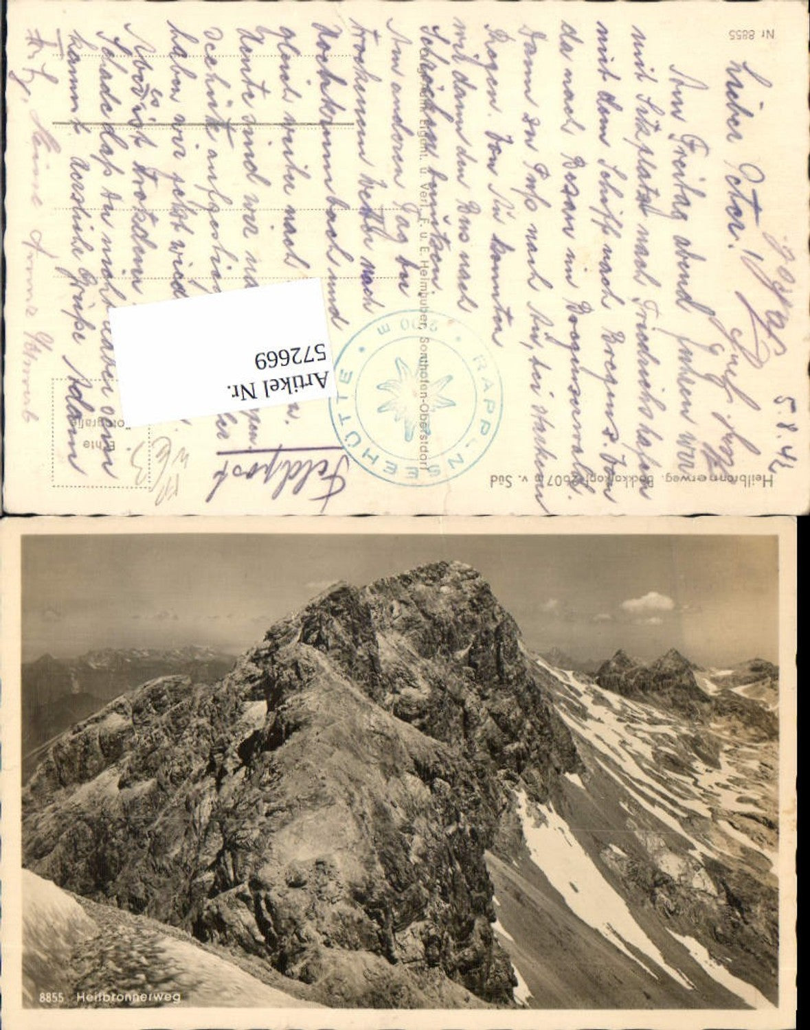 572669,Foto Ak Heilbronnerweg Bockkarkopf v. Süd Oberstdorf Feldpost
