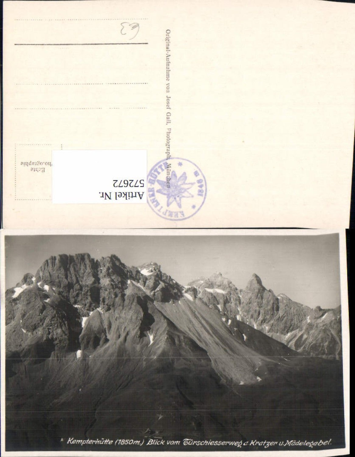 572672,Foto Ak Oberstdorf Kemptner Hütte Kempterhütte Blick v. Türschiesserweg a. Kratzer u. Mädelegabel