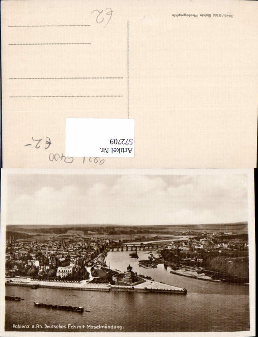 572709,Foto Ak Koblenz a. Rhein Deutsches Eck m. Moselmündung Schiff