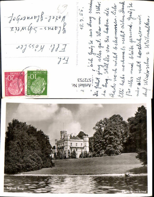 572753, Photo Ak Berg Castle Berg Rowboat Lake Starnberg pub R. Wörsching