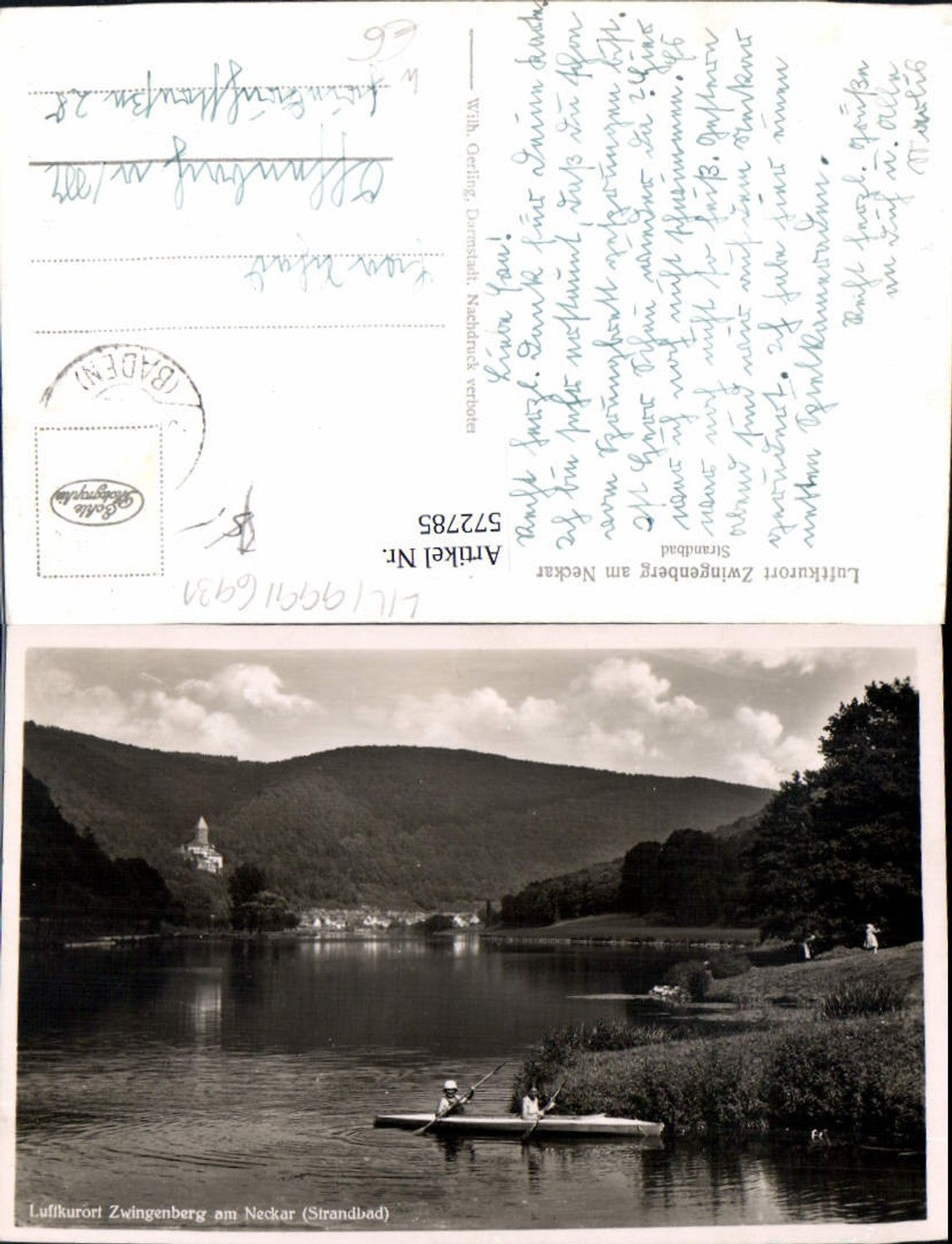 572785,Foto Ak Zwingenberg a. Neckar Strandbad Kanu Ruderboot