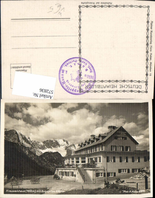 572836, Garmisch-Partenkirchen Kreuzeckhaus m. Zugspitze pub H. Huber 899
