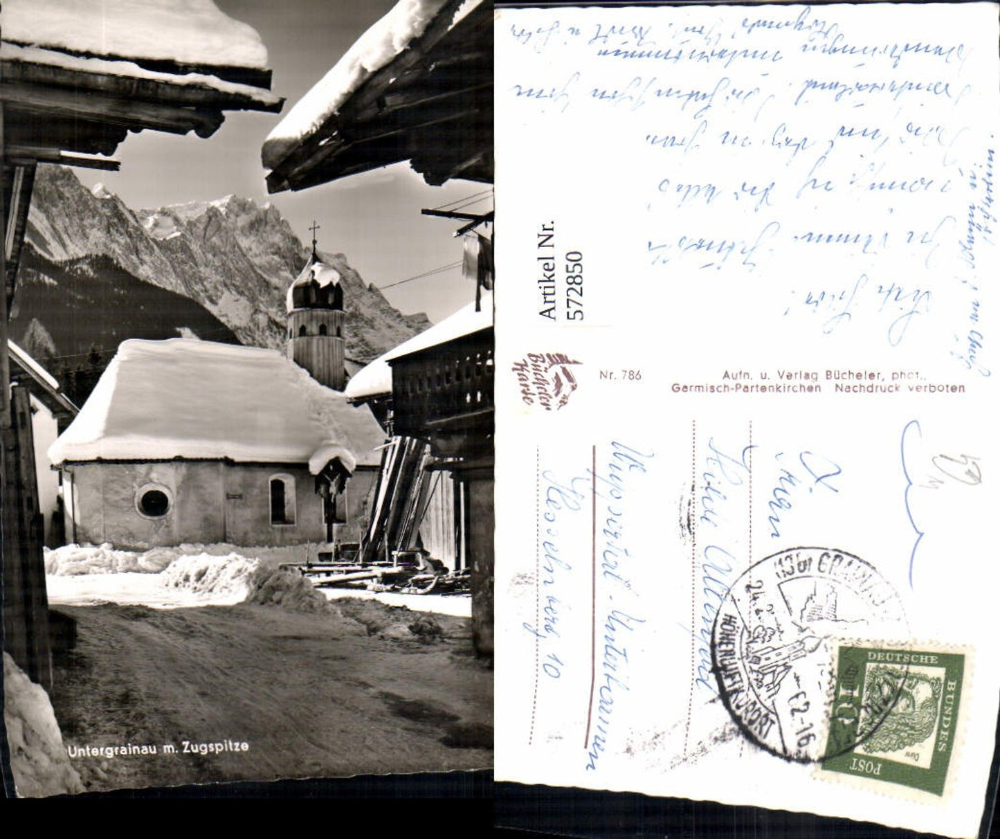 572850,Untergrainau Grainau m. Zugspitze Winteransicht m. Kirche