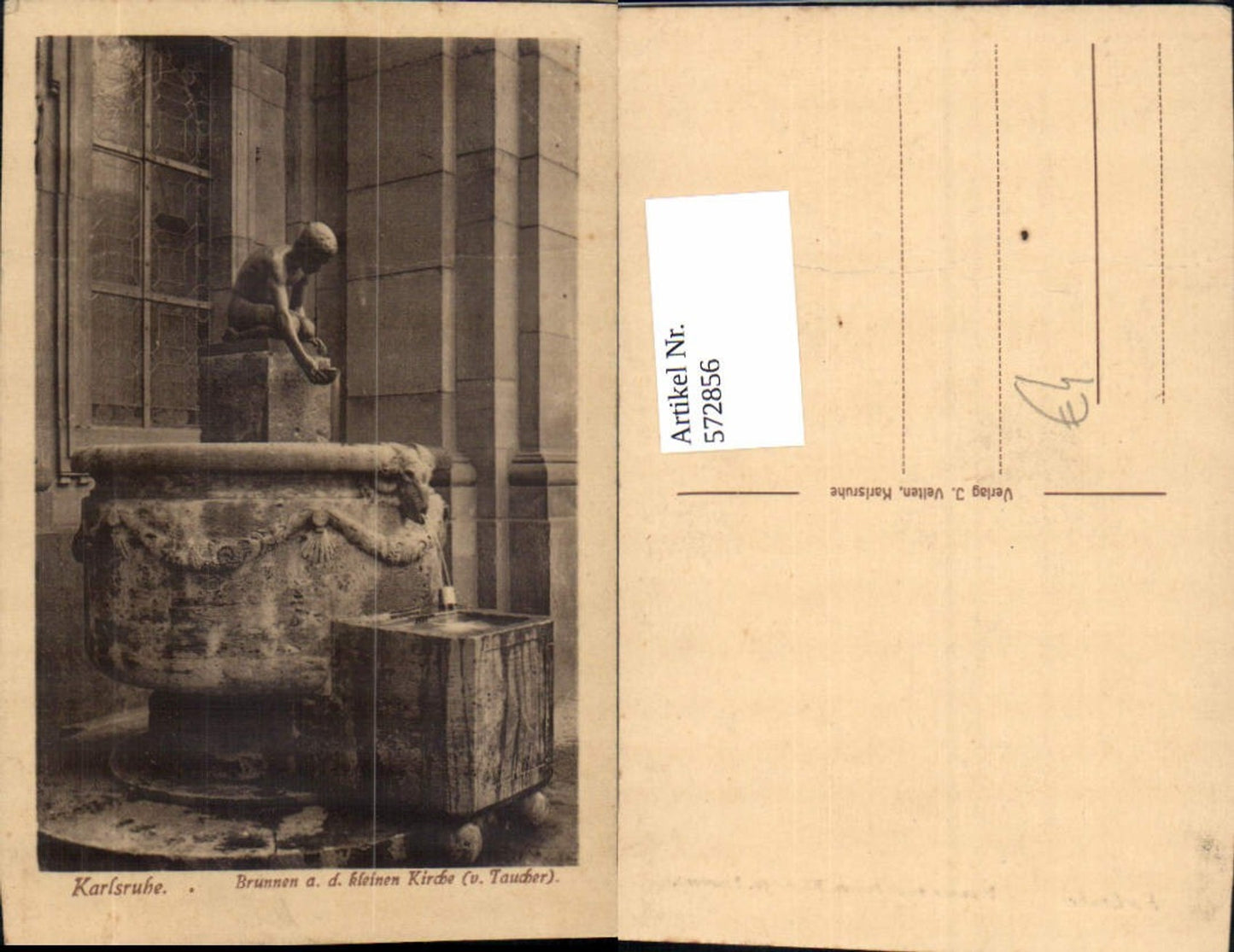 572856,Karlsruhe Brunnen a. d. Kleinen Kirche v. Taucher
