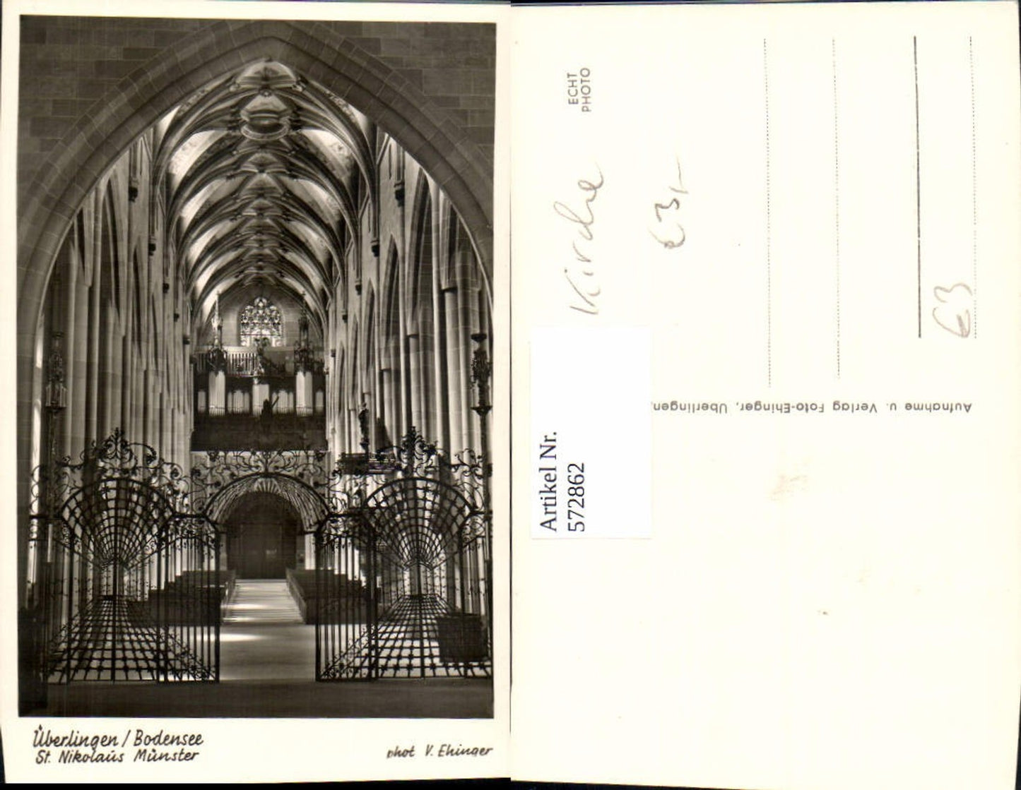 572862,Foto Ak Überlingen Bodensee St Nikolaus Münster Innenansicht
